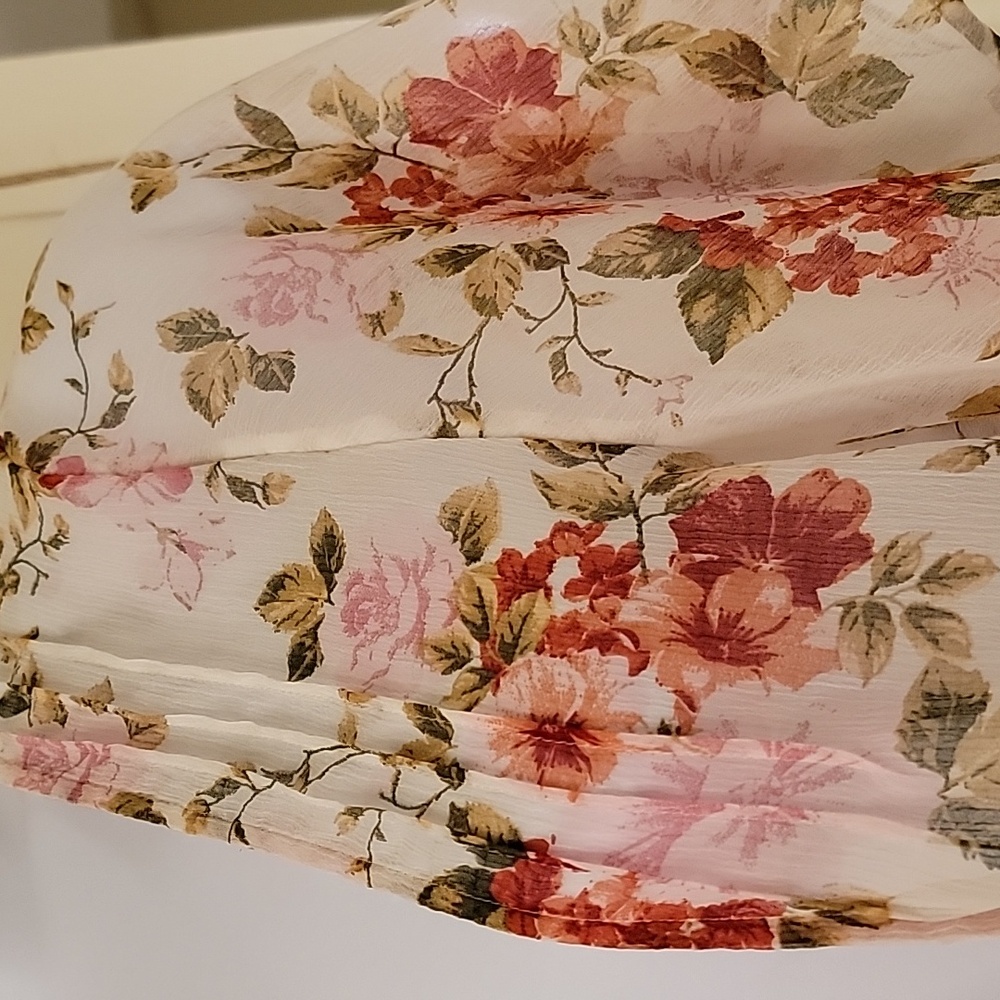 AMERICAN EAGLE OUTFITTERS Floral Open Front Duster Ivory, Pink,Green sz XS-S - Picture 4 of 12